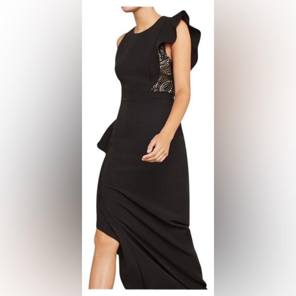 Black Bcbg Marcelle Asymmetrical Ruffle Gown Formal Dress